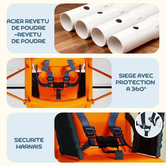 Balançoire portique pour enfants 6 à 36 mois, charge max 25 kg, cadre acier, hauteur 122 cm, orange, modèle sécurisé pour bébés - Image 5