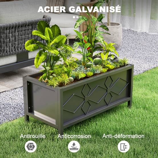 Jardinière extérieure jardinière surélevée galvanisée avec bordure de sécurité rectangulaire 80 x 40 x 38 cm noir - Image 8