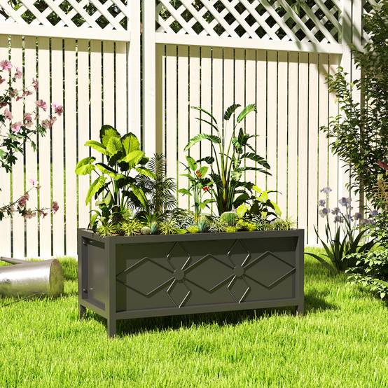 Jardinière extérieure jardinière surélevée galvanisée avec bordure de sécurité rectangulaire 80 x 40 x 38 cm noir - Image 4