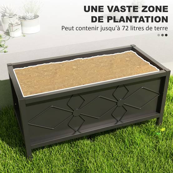 Jardinière extérieure jardinière surélevée galvanisée avec bordure de sécurité rectangulaire 80 x 40 x 38 cm noir - Image 6
