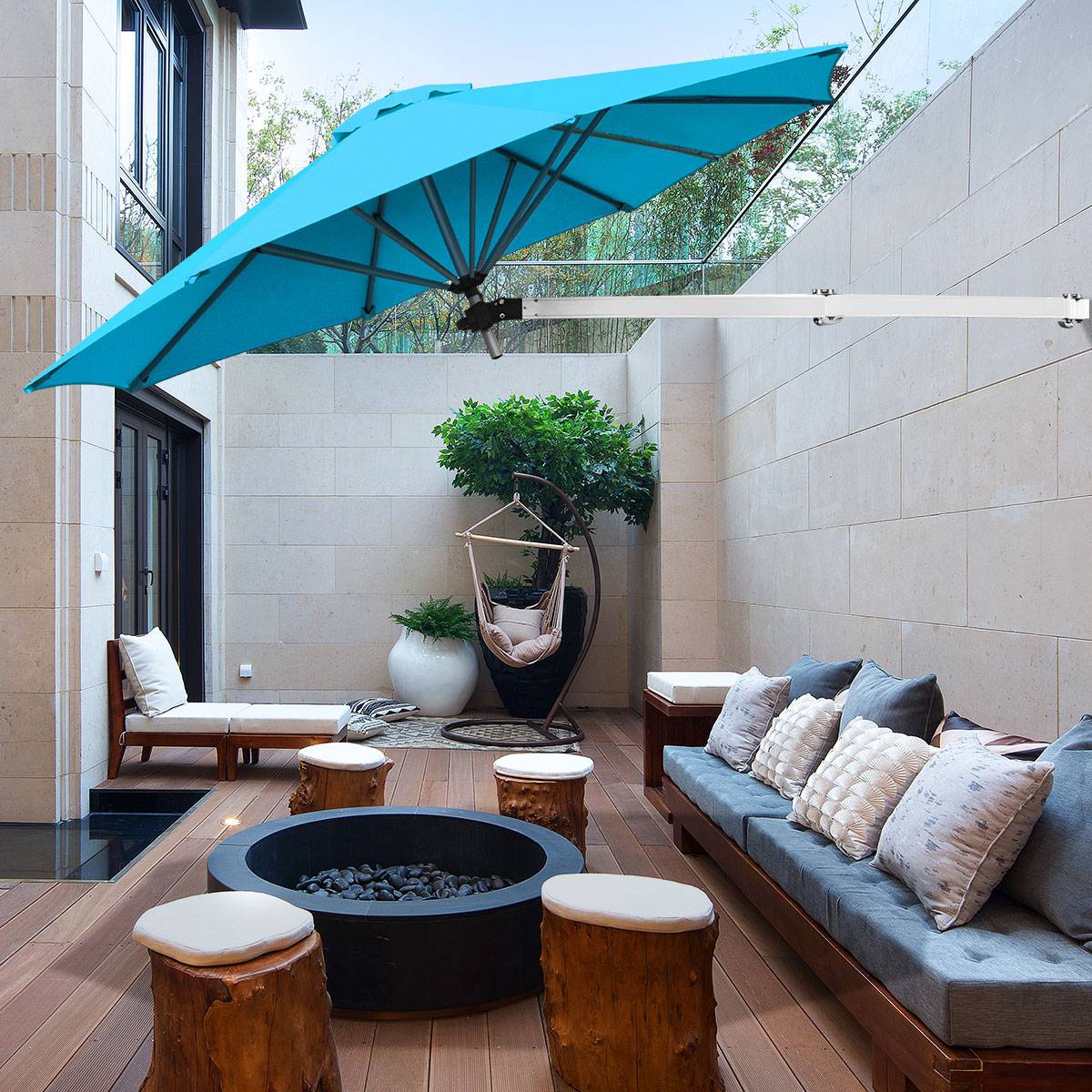 Maison Chic - Parasol en Porte-à-faux Mural de 247cm Parasol avec Mât Réglable Parasol Inclinable avec Évent - Image 3