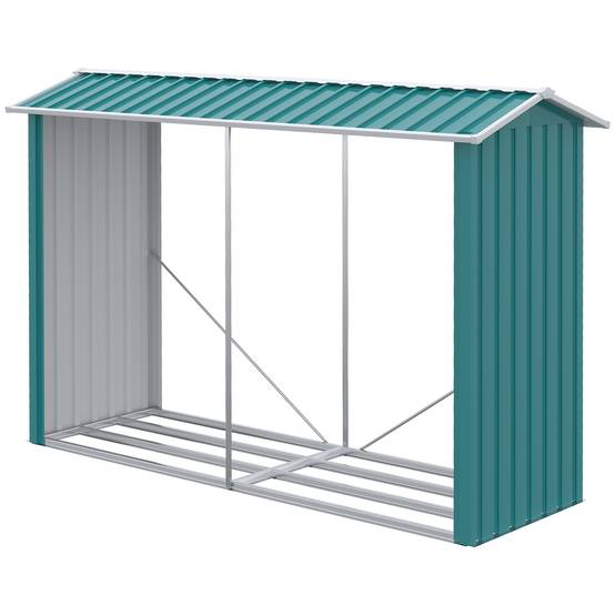 Abri à bois avec structure en acier galvanisé et base surélevée, 240 x 86 x 160 cm, vert - Image 2
