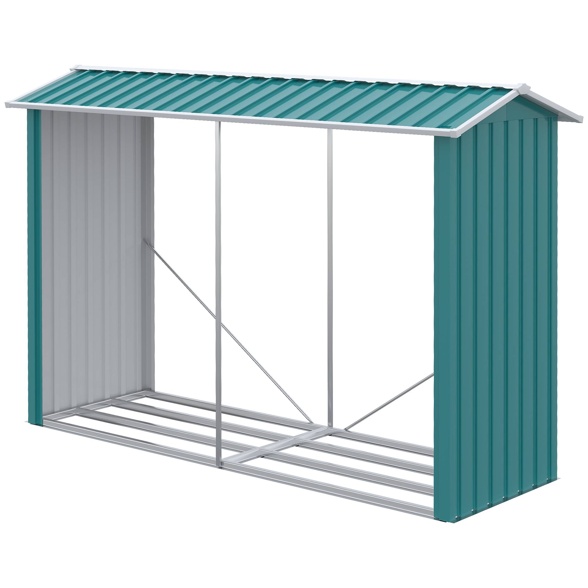 Abri à bois avec structure en acier galvanisé et base surélevée, 240 x 86 x 160 cm, vert - Image 2