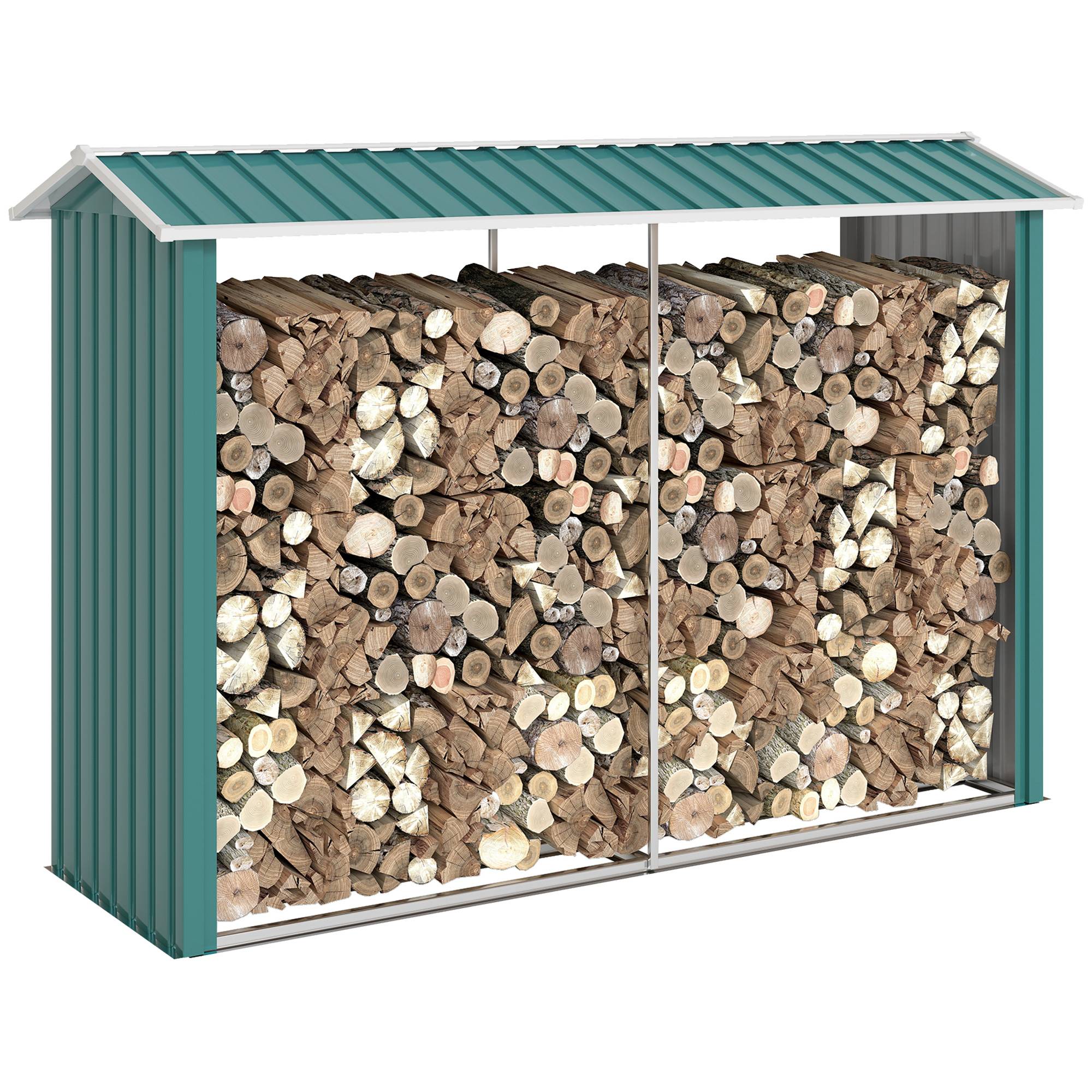 Abri à bois avec structure en acier galvanisé et base surélevée, 240 x 86 x 160 cm, vert - Image 1