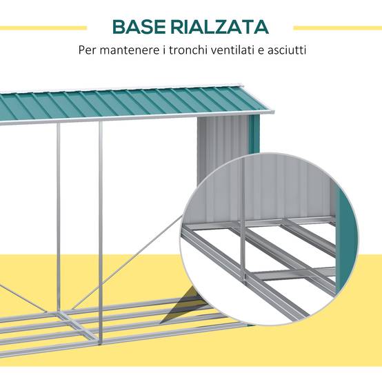 Abri à bois avec structure en acier galvanisé et base surélevée, 240 x 86 x 160 cm, vert - Image 7