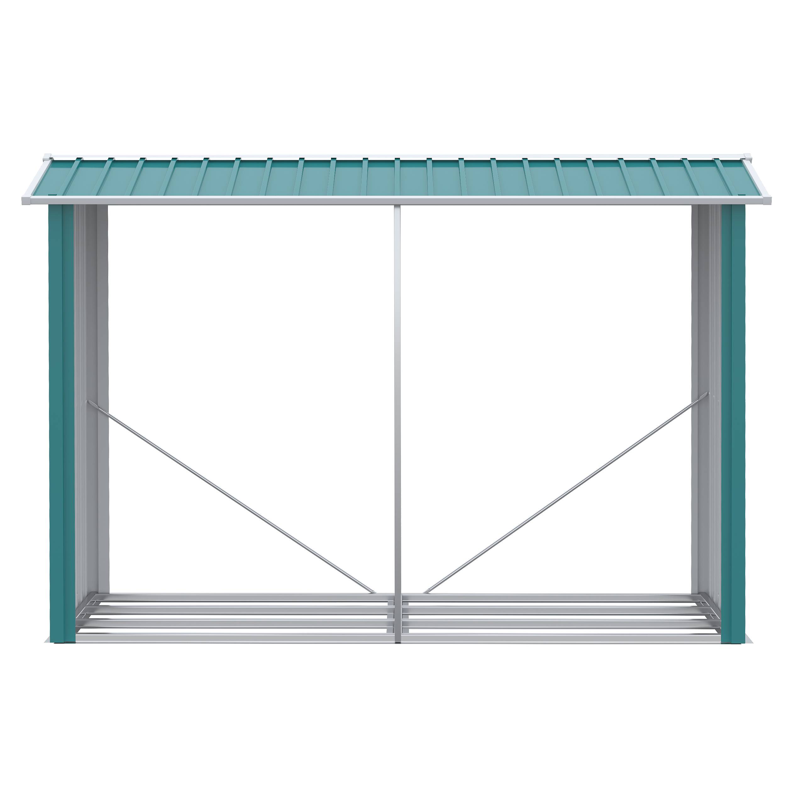 Abri à bois avec structure en acier galvanisé et base surélevée, 240 x 86 x 160 cm, vert - Image 9
