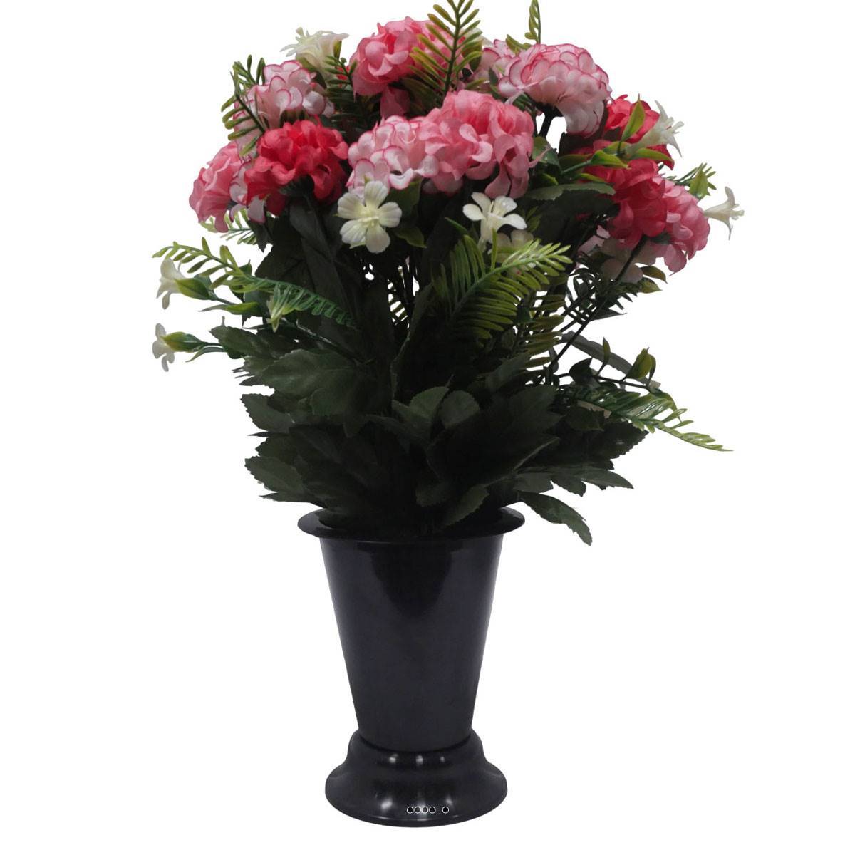 Artificielles - Pot Cone pour le cimetière de fleurs artificielles de Zinnias Rose fushia pour la Toussaint - couleur: Rose fushia 730 - Image 2