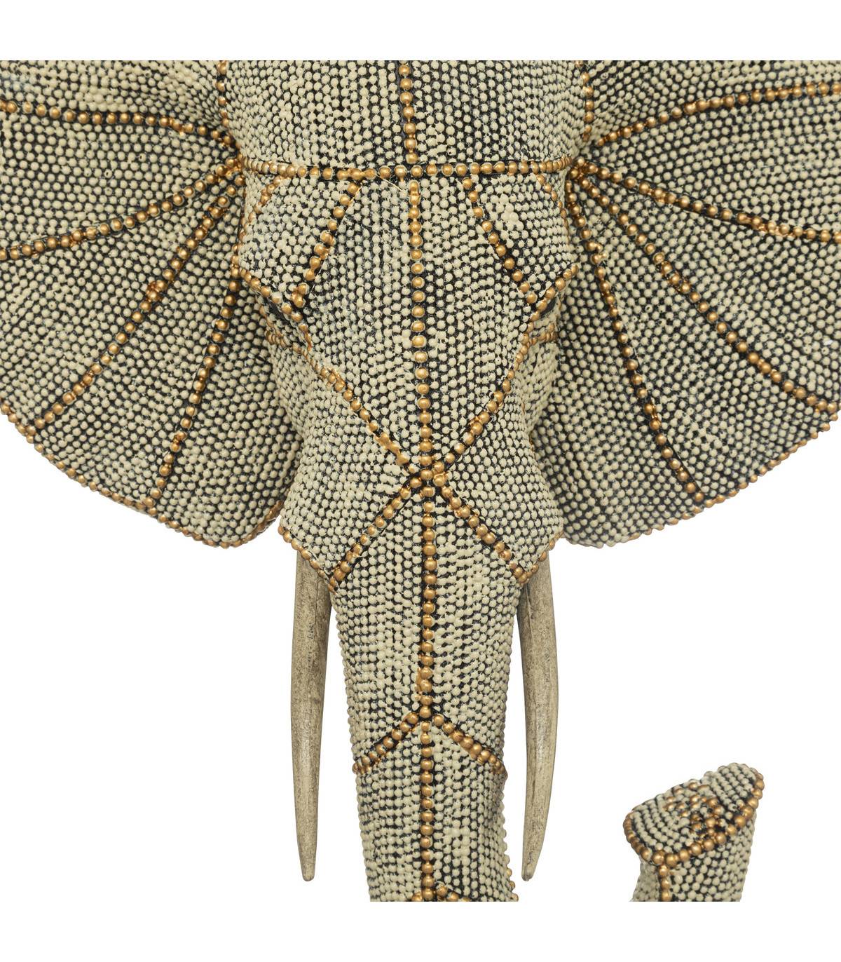 Objet déco Tête d' Éléphant en résine Dorée motifs en relief H 44.5 cm - Image 2