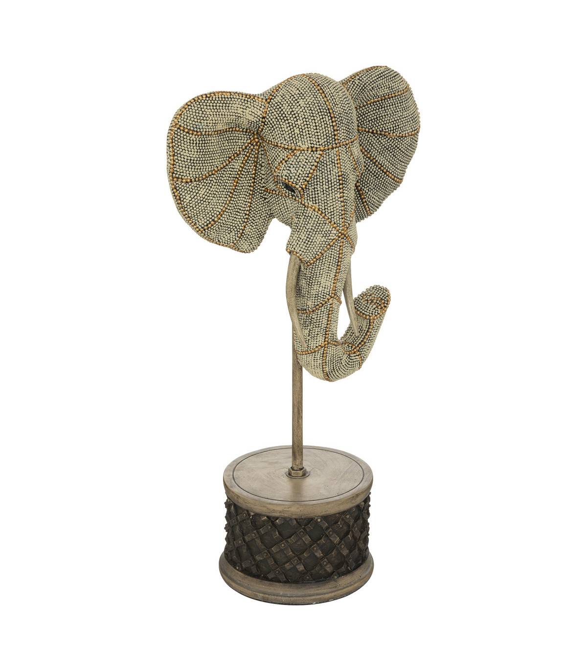 Objet déco Tête d' Éléphant en résine Dorée motifs en relief H 44.5 cm - Image 1