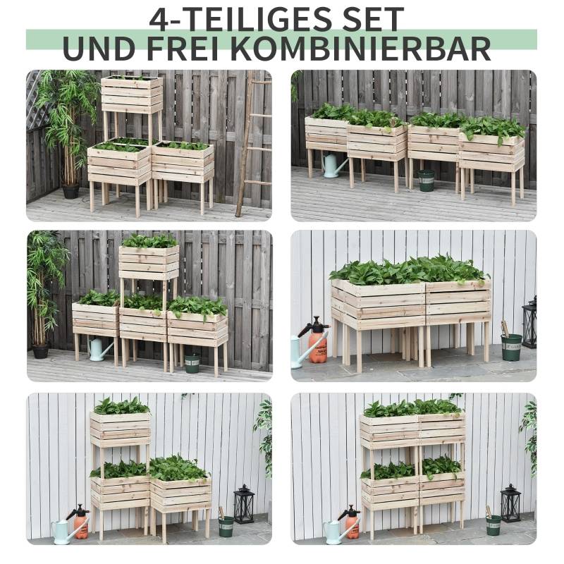 Carré potager sur pied bois massif jardin balcon bac fleurs modulable naturel 50x30x60cm - ComfortXL Outdoor Living - Image 4