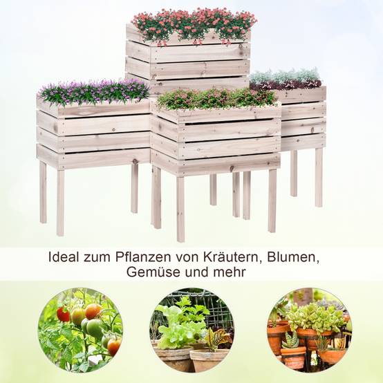 Carré potager sur pied bois massif jardin balcon bac fleurs modulable naturel 50x30x60cm - ComfortXL Outdoor Living - Image 7