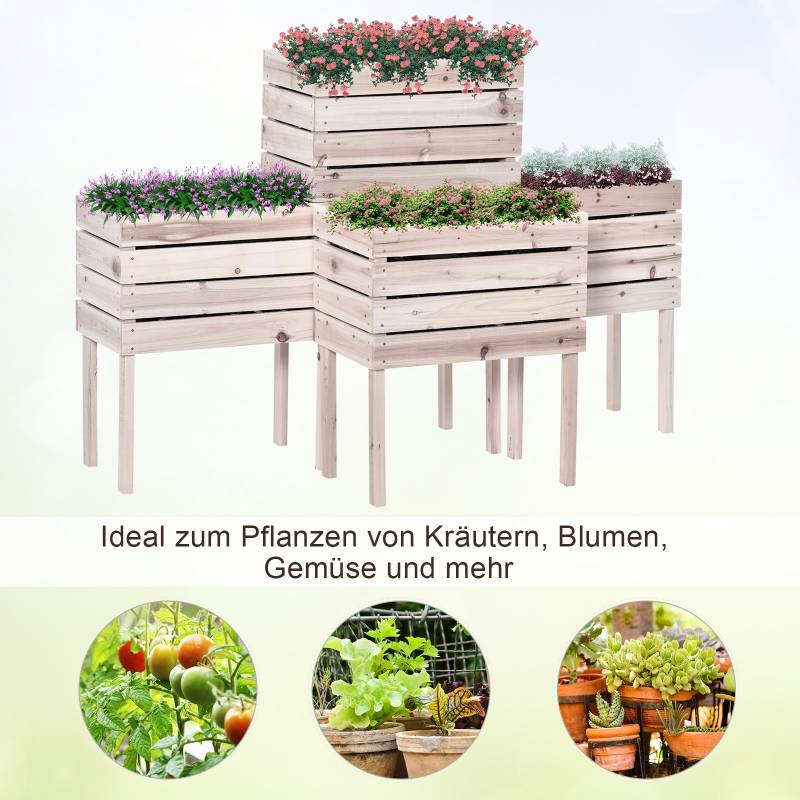 Carré potager sur pied bois massif jardin balcon bac fleurs modulable naturel 50x30x60cm - ComfortXL Outdoor Living - Image 7