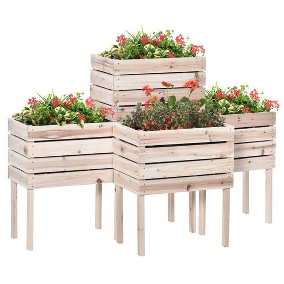 Carré potager sur pied bois massif jardin balcon bac fleurs modulable naturel 50x30x60cm - ComfortXL Outdoor Living - Image 2