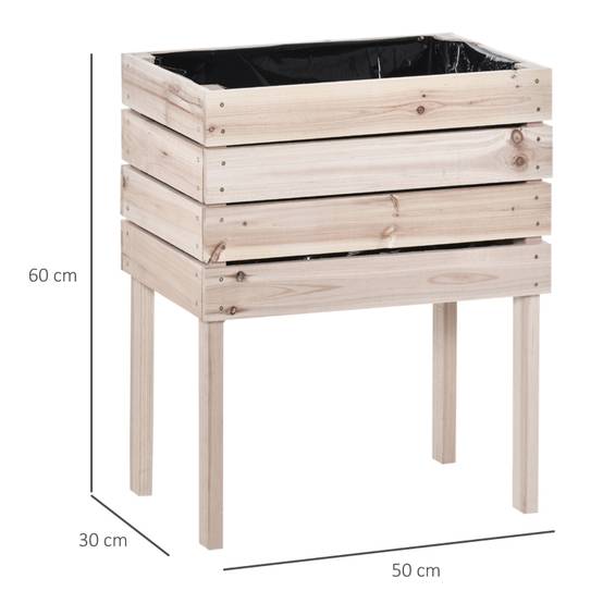 Carré potager sur pied bois massif jardin balcon bac fleurs modulable naturel 50x30x60cm - ComfortXL Outdoor Living - Image 3