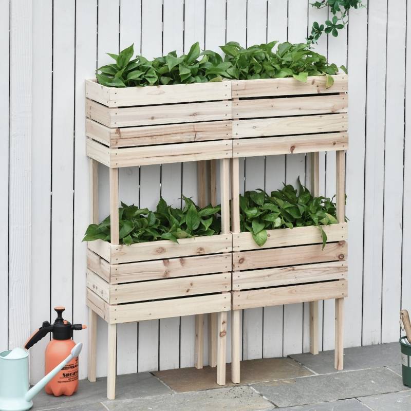 Carré potager sur pied bois massif jardin balcon bac fleurs modulable naturel 50x30x60cm - ComfortXL Outdoor Living - Image 1