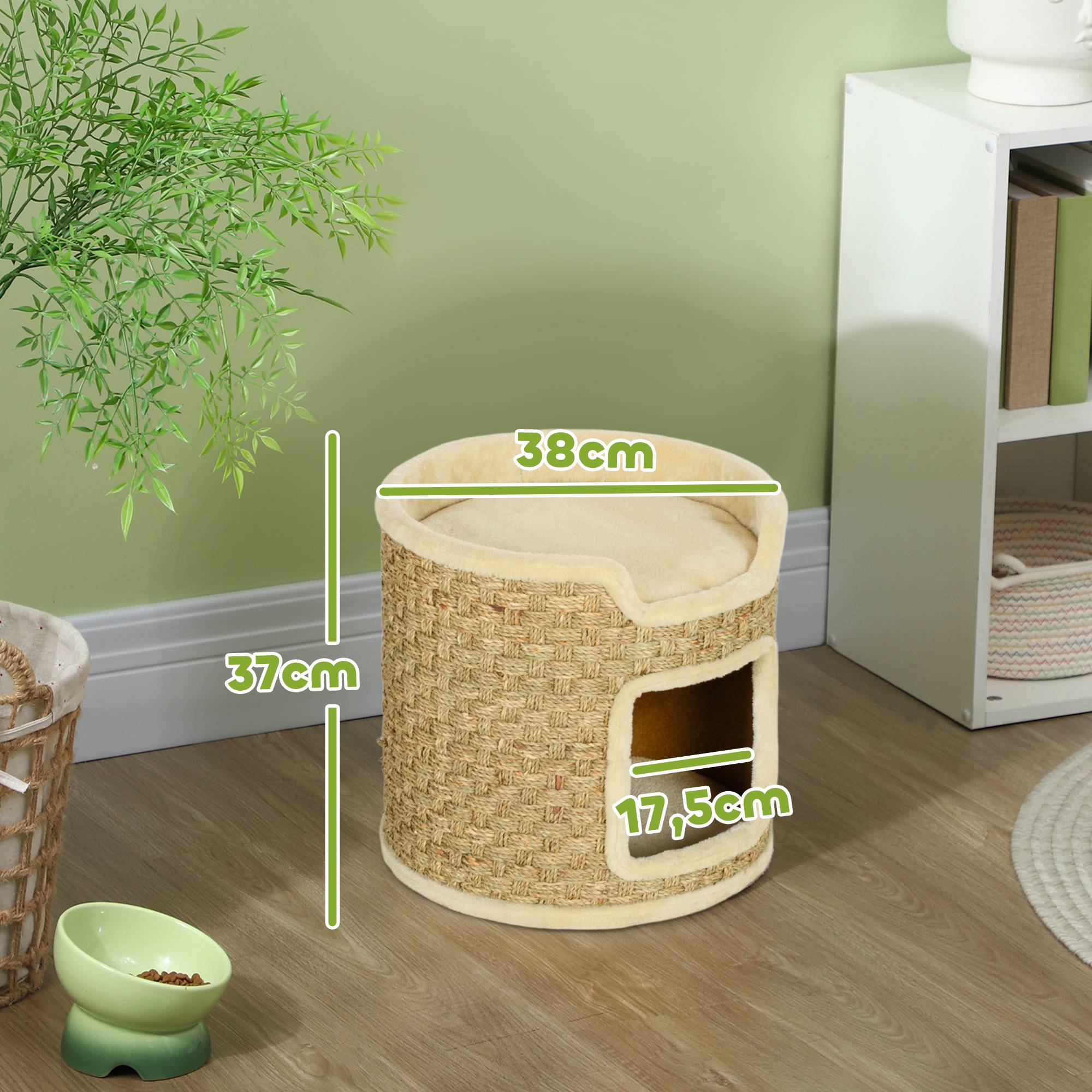 Sans Marque - Barril Rascador para Gatos Hauteur 37 cm Torre para Gatos con Cueva y Cama Superior Cubierto de Sisal Kaki - Image 5