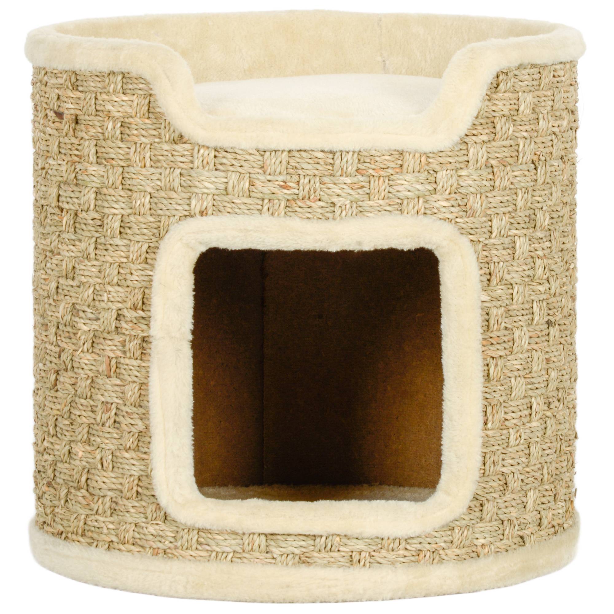 Sans Marque - Barril Rascador para Gatos Hauteur 37 cm Torre para Gatos con Cueva y Cama Superior Cubierto de Sisal Kaki - Image 2