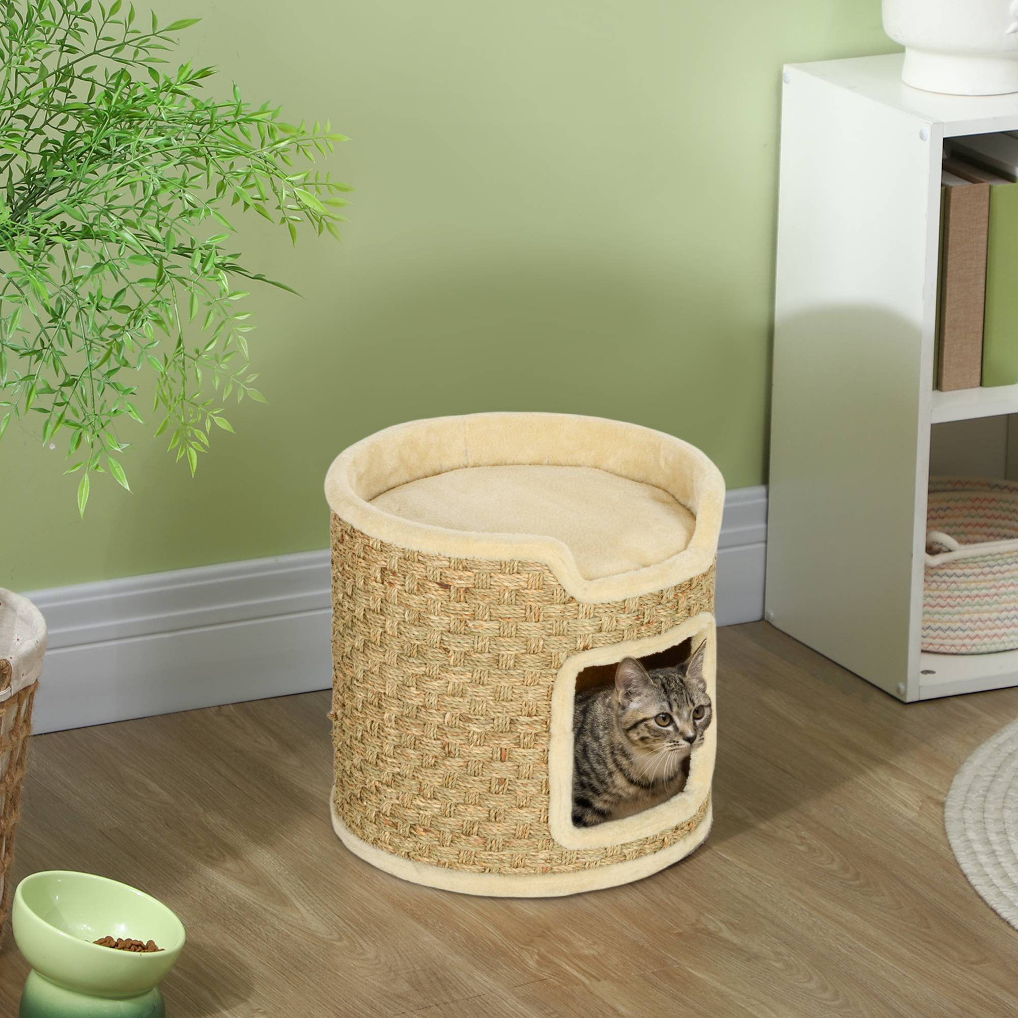 Sans Marque - Barril Rascador para Gatos Hauteur 37 cm Torre para Gatos con Cueva y Cama Superior Cubierto de Sisal Kaki - Image 3