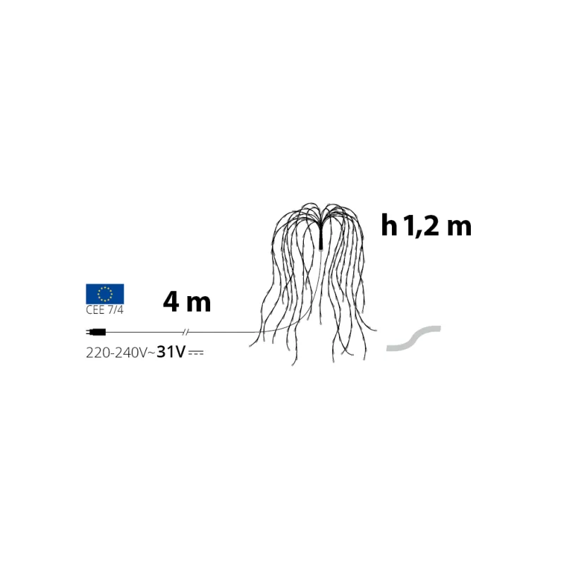Lotti - Branche lumineuse H120cm 480 LED Blanc Chaud fixe, cascade champagne IP44 - Lotti - Image 2