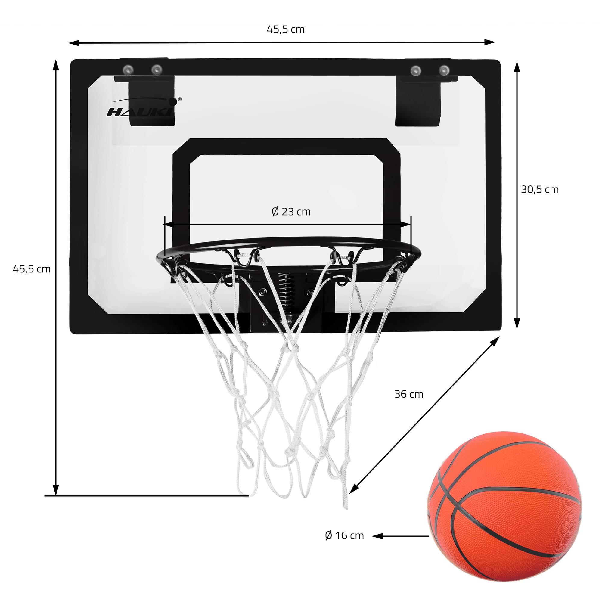 Set panier de basket noir 45,5x30 cm 3 ballons pompe à balles panneau et anneau - Image 6