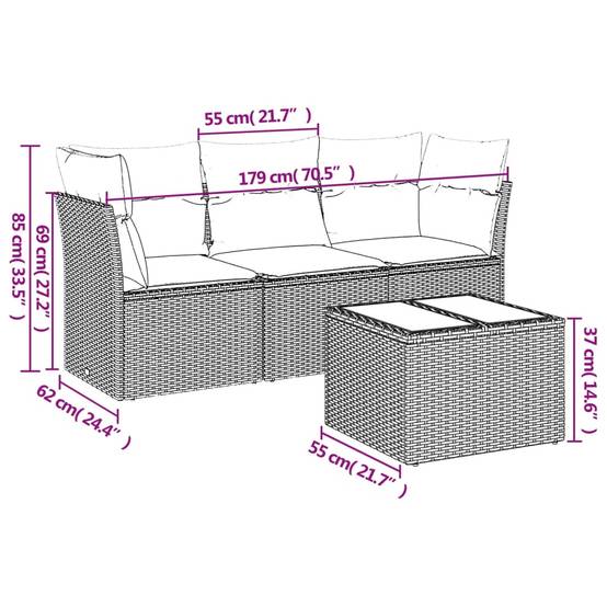 Salon de jardin 4 places Résine tressée avec coffres de rangement et table en verre pour patio Noir – ComfortXL Outdoor Living - Image 3
