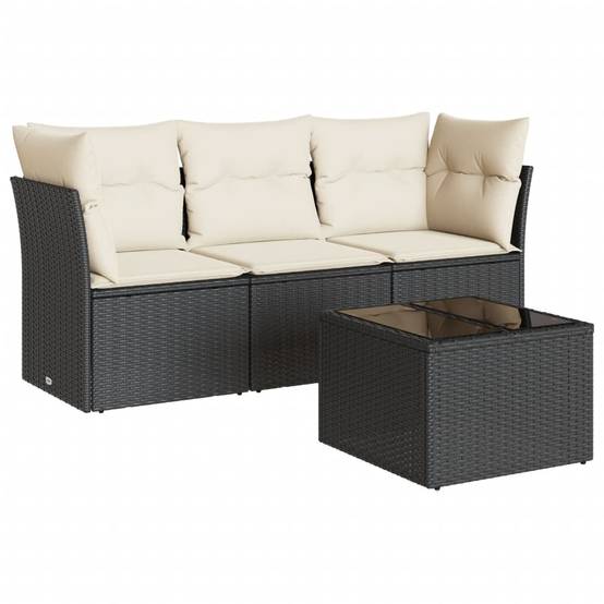 Salon de jardin 4 places Résine tressée avec coffres de rangement et table en verre pour patio Noir – ComfortXL Outdoor Living - Image 2