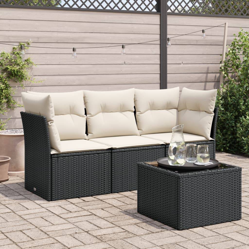 Salon de jardin 4 places Résine tressée avec coffres de rangement et table en verre pour patio Noir – ComfortXL Outdoor Living - Image 1
