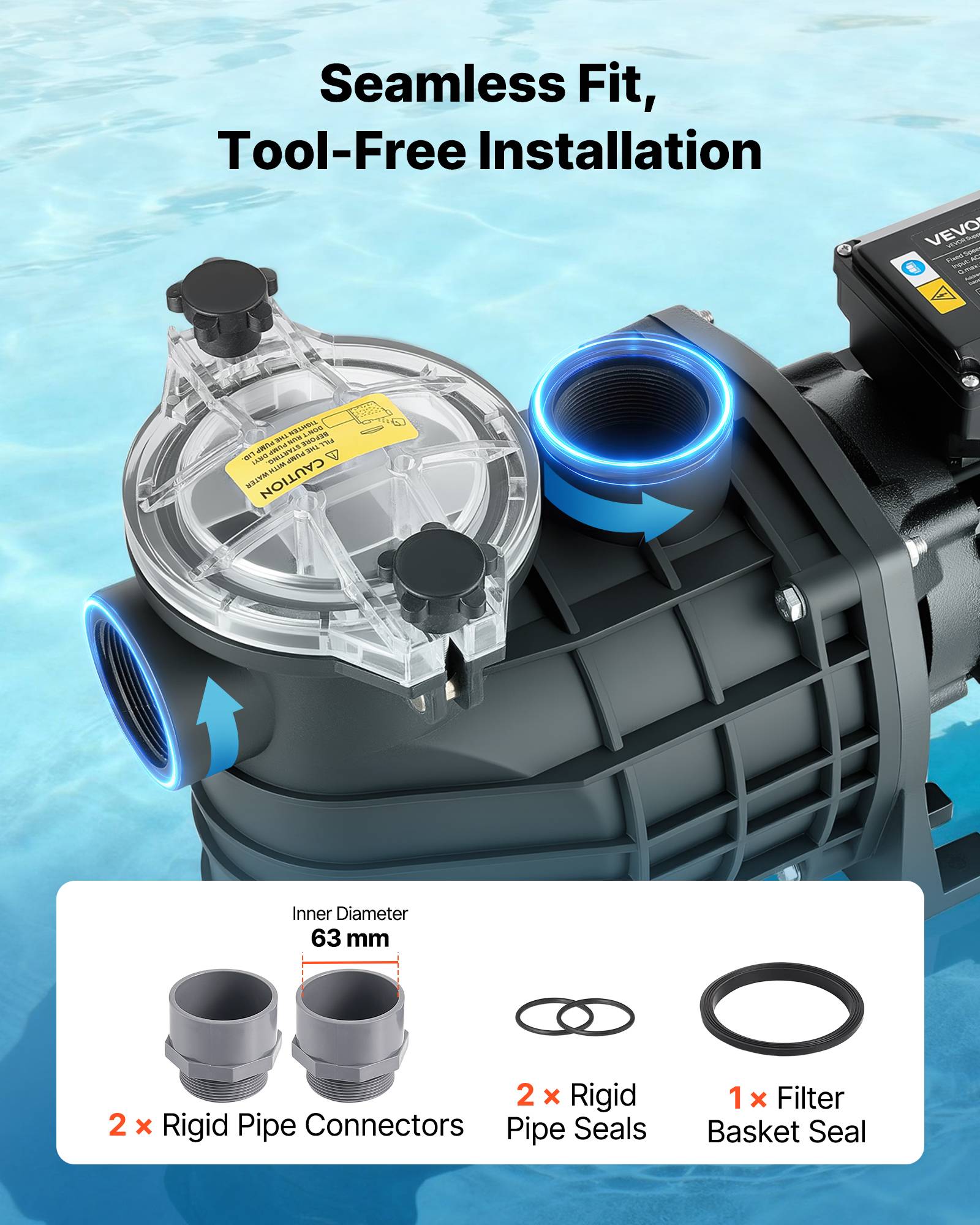 Vevor - VEVOR Pompe piscine 3000 W, 35000 L/h, hauteur 19 m, minuterie 24 h, panier filtrant, 220-240 V CA - Image 7