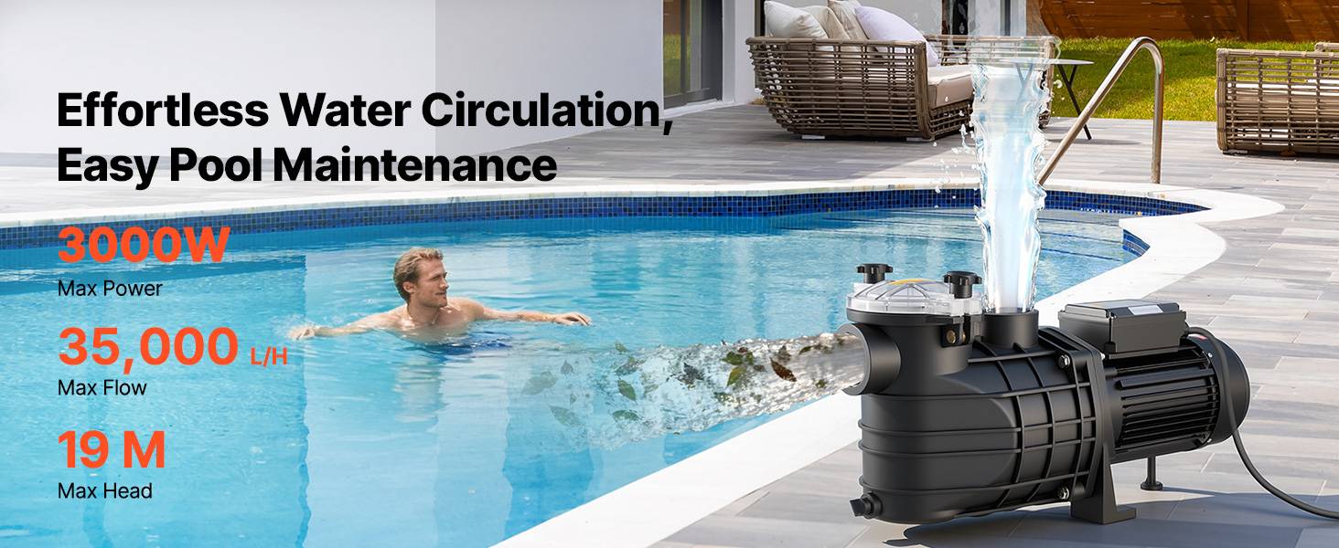 Vevor - VEVOR Pompe piscine 3000 W, 35000 L/h, hauteur 19 m, minuterie 24 h, panier filtrant, 220-240 V CA - Image 9