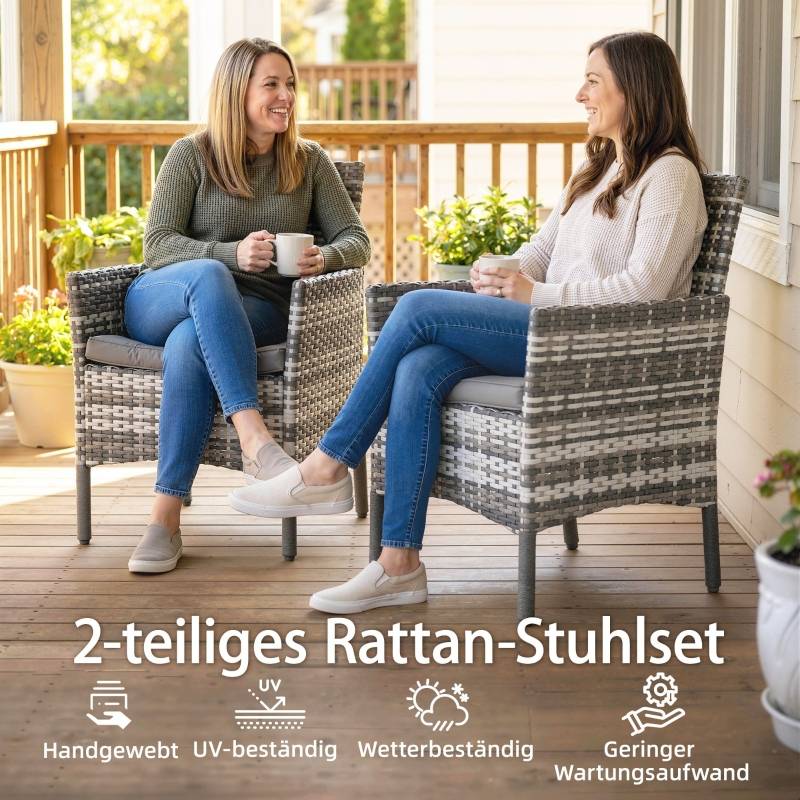 Ensemble de 2 fauteuils de jardin en rotin poly avec 2 fauteuils amovibles Cadre en acier gris - Image 4