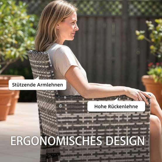Ensemble de 2 fauteuils de jardin en rotin poly avec 2 fauteuils amovibles Cadre en acier gris - Image 5