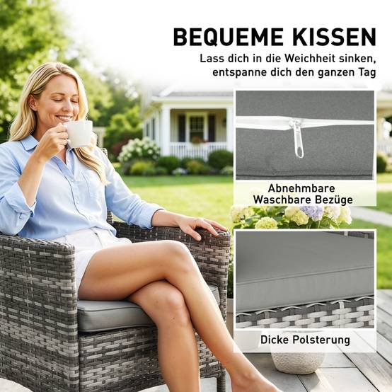 Ensemble de 2 fauteuils de jardin en rotin poly avec 2 fauteuils amovibles Cadre en acier gris - Image 6