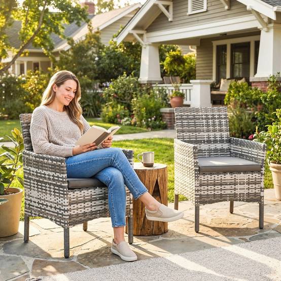 Ensemble de 2 fauteuils de jardin en rotin poly avec 2 fauteuils amovibles Cadre en acier gris - Image 2