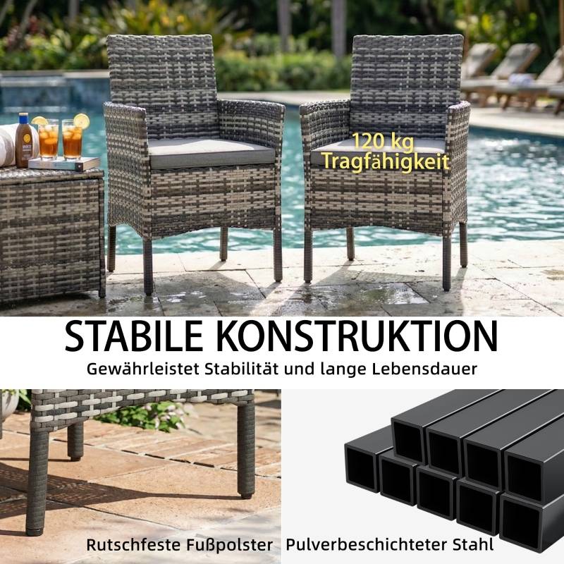 Ensemble de 2 fauteuils de jardin en rotin poly avec 2 fauteuils amovibles Cadre en acier gris - Image 7
