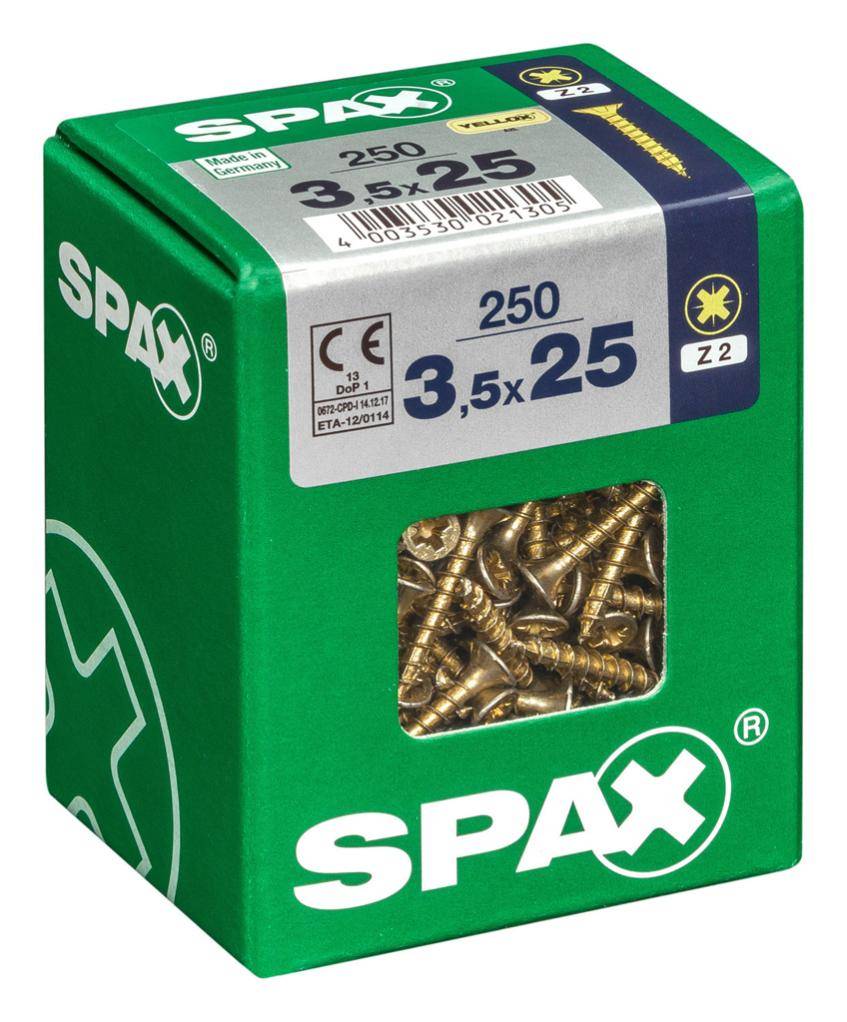 Spax - Lot de 250 vis acier tête fraisée pozidriv SPAX, Diam.3.5 mm x L.25 mm - Image 1
