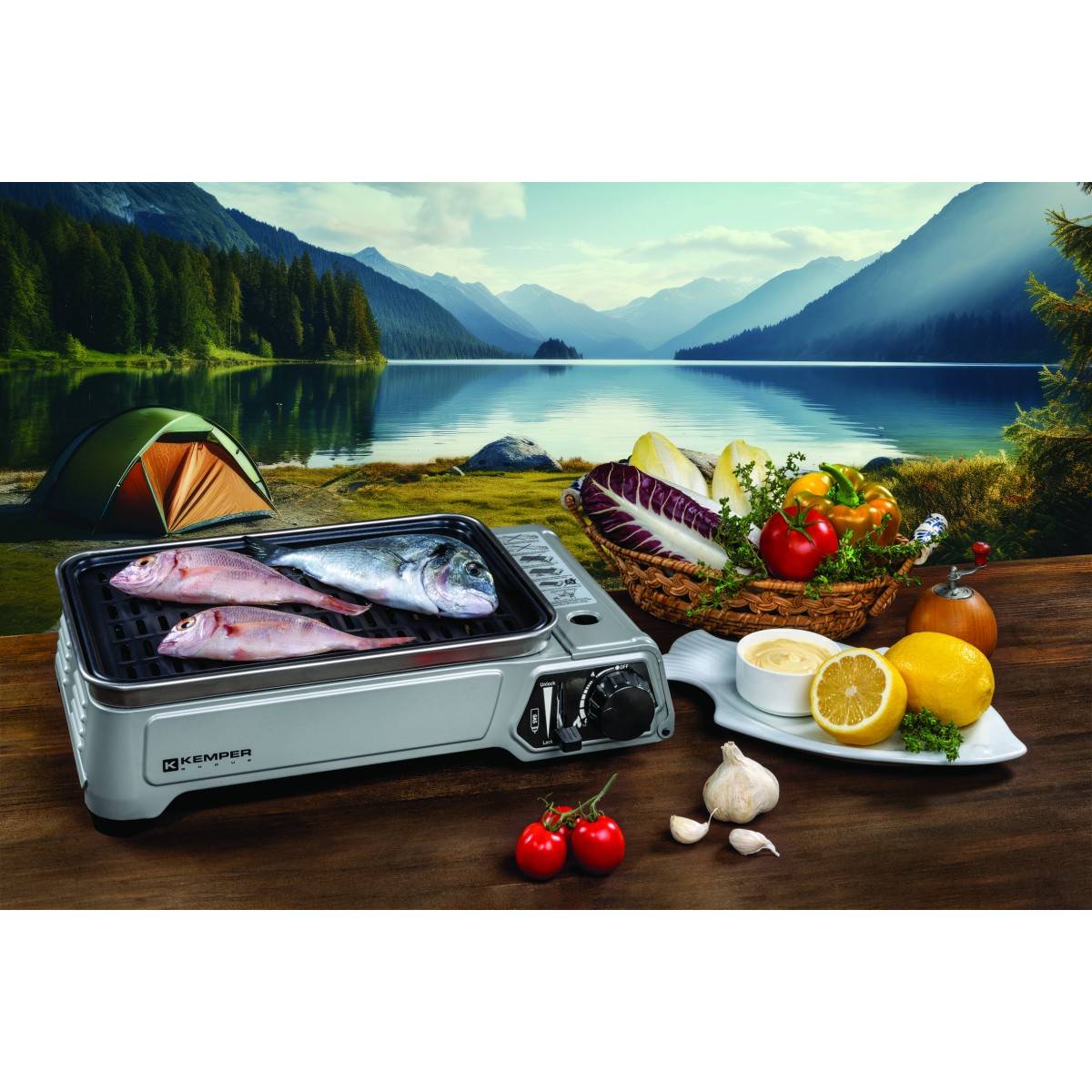 Barbecue à gaz 1900W Grille anti adhesive + 16 cartouches gaz camping KEMPER - Image 7