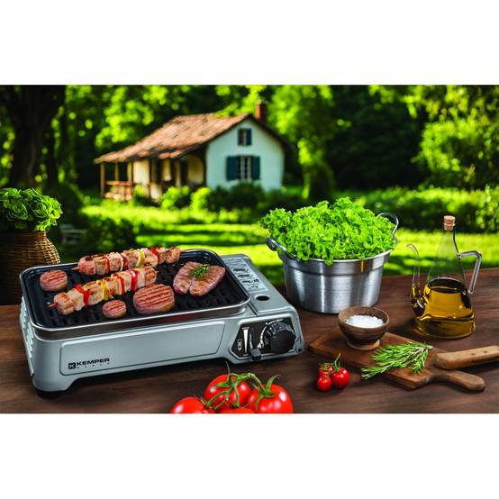 Barbecue à gaz 1900W Grille anti adhesive + 16 cartouches gaz camping KEMPER - Image 5