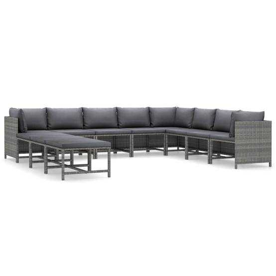 Vidaxl - Salon de jardin 11 pcs avec coussins Résine tressée Gris vidaXL 3059775 - Image 2
