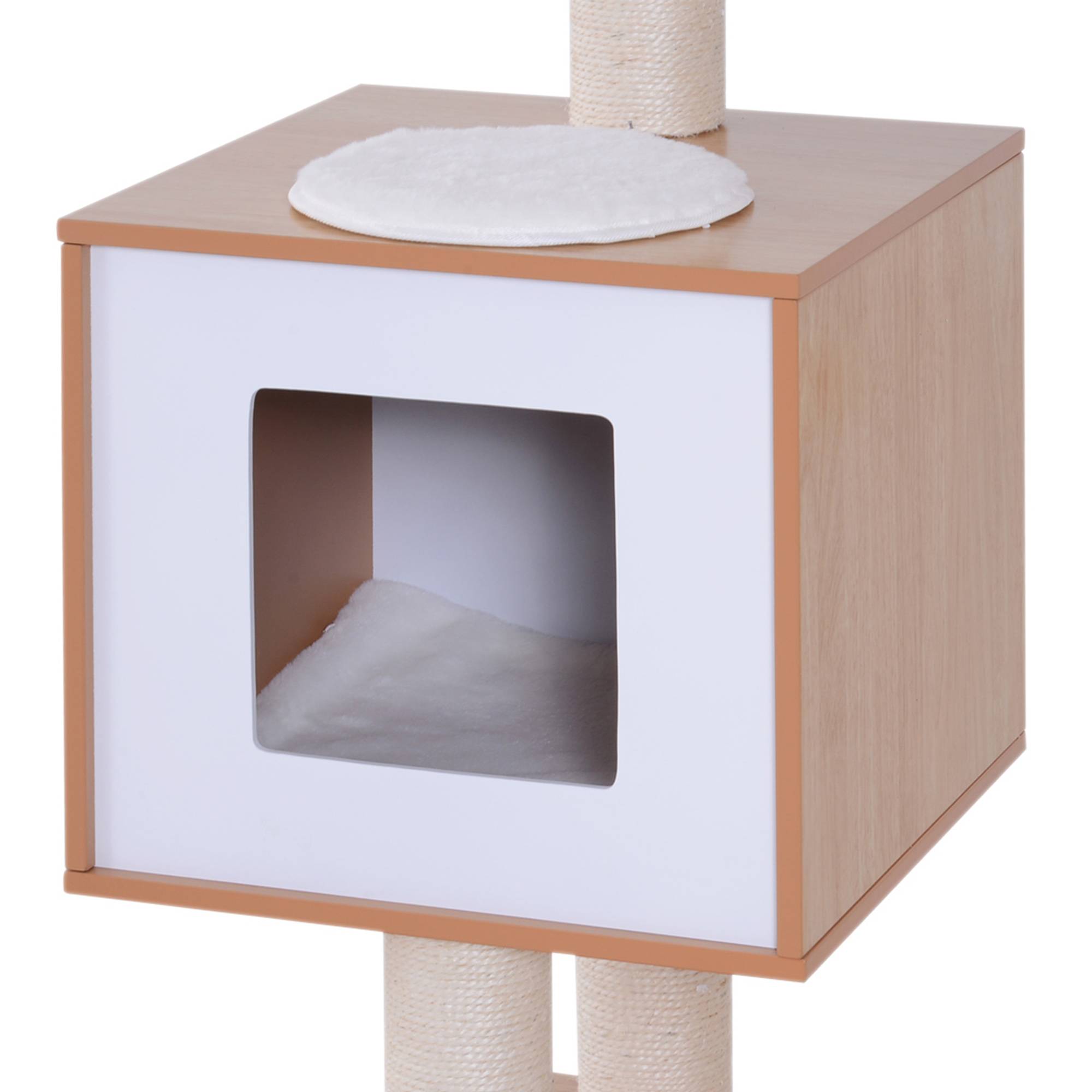 Pawhut - Arbre à chat design contemporain griffoirs grattoirs sisal naturel niche plate-formes jeu boules suspendues 71L x 49l x 120H cm MDF hêtre clair - Image 8