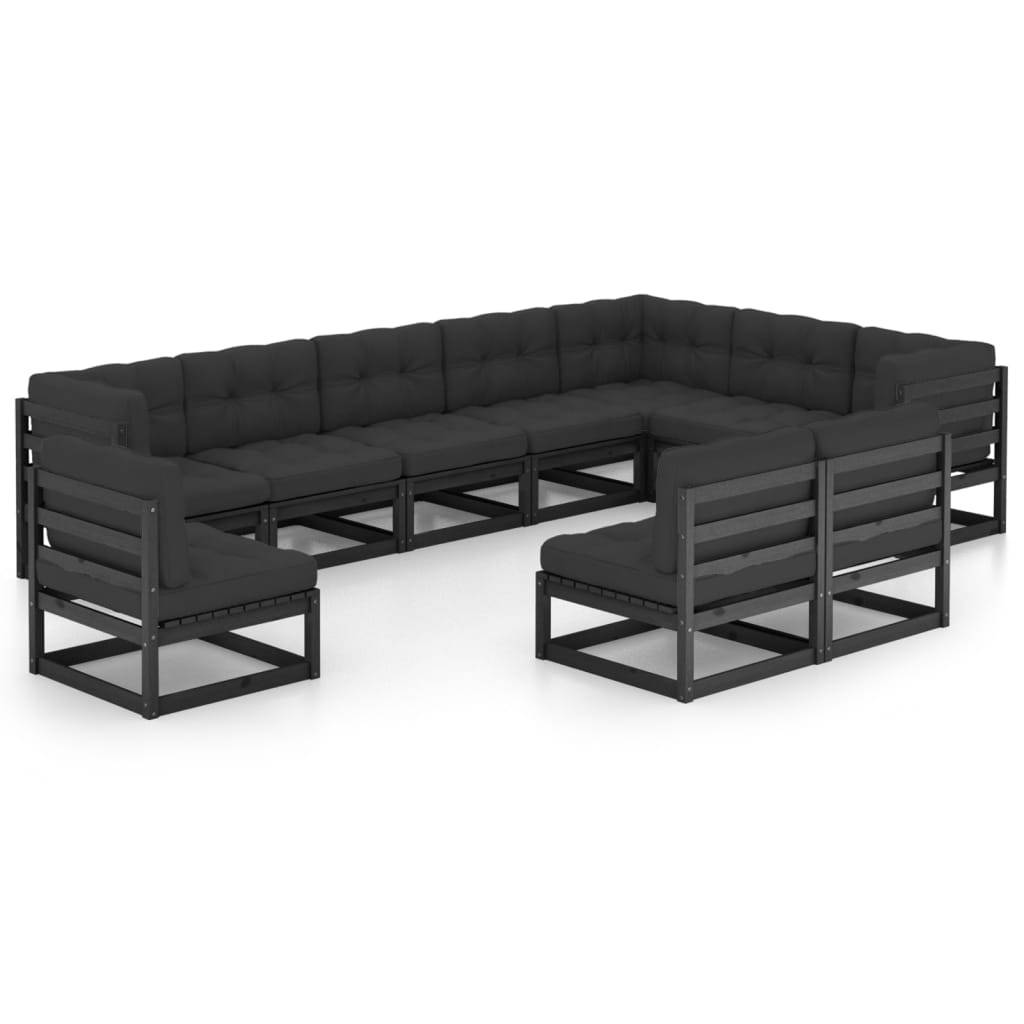 Helloshop26 - Salon de jardin meuble d'extérieur ensemble de mobilier 10 pièces avec coussins noir bois de pin massif - Image 1