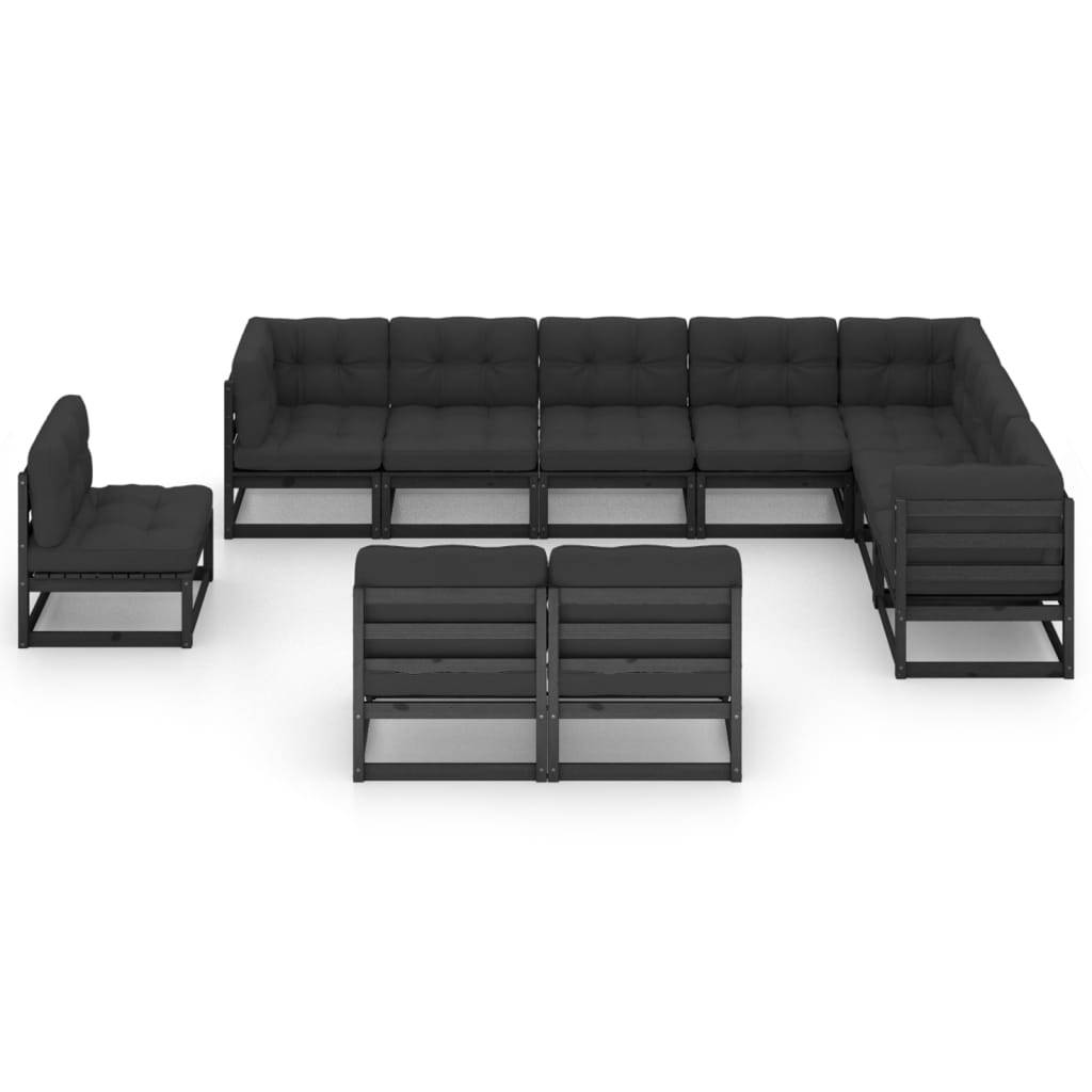 Helloshop26 - Salon de jardin meuble d'extérieur ensemble de mobilier 10 pièces avec coussins noir bois de pin massif - Image 2