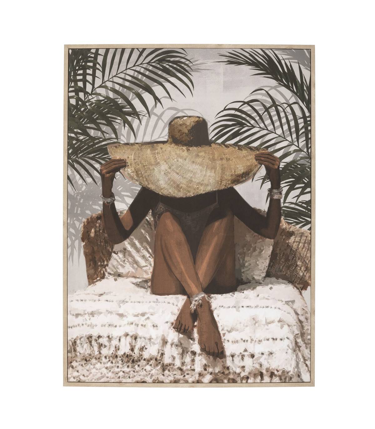 Tableau Toile murale imprimée et encadrée Femme à chapeau de paille 58 x 78 cm - Image 1