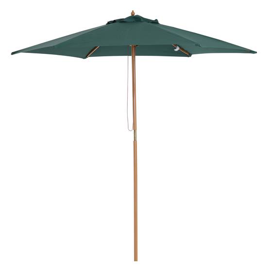 Parasol bois Ø250x230cm, exterieur, 6 baleines, systeme poulie, couleur vert - Image 1