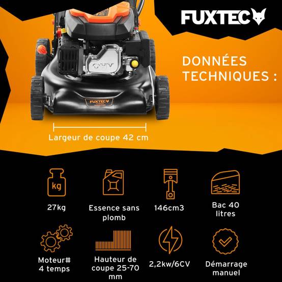 FUXTEC - Tondeuse à gazon thermique autotractée FUXTEC FX-RM4346 – 146 cm³ – 42 cm – 3,5 CV – Easy Clean - Image 3