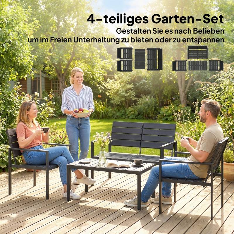 ComfortXL - Salon de jardin 4 places métal HDPE terrasse extérieur design lattes noir - ComfortXL Outdoor Living - Image 7