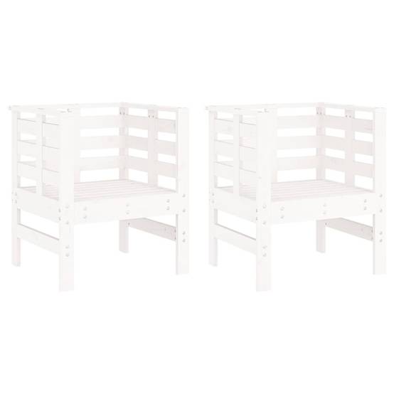 Fauteuils Bas de Jardin en Bois de Pin Massif Design à Lattes pour Patio Lot de 2 Blanc – ComfortXL Outdoor Living - Image 2