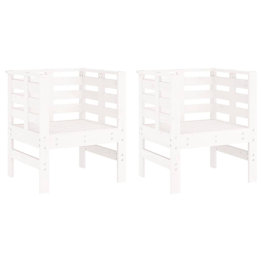 Fauteuils Bas de Jardin en Bois de Pin Massif Design à Lattes pour Patio Lot de 2 Blanc – ComfortXL Outdoor Living - Image 2