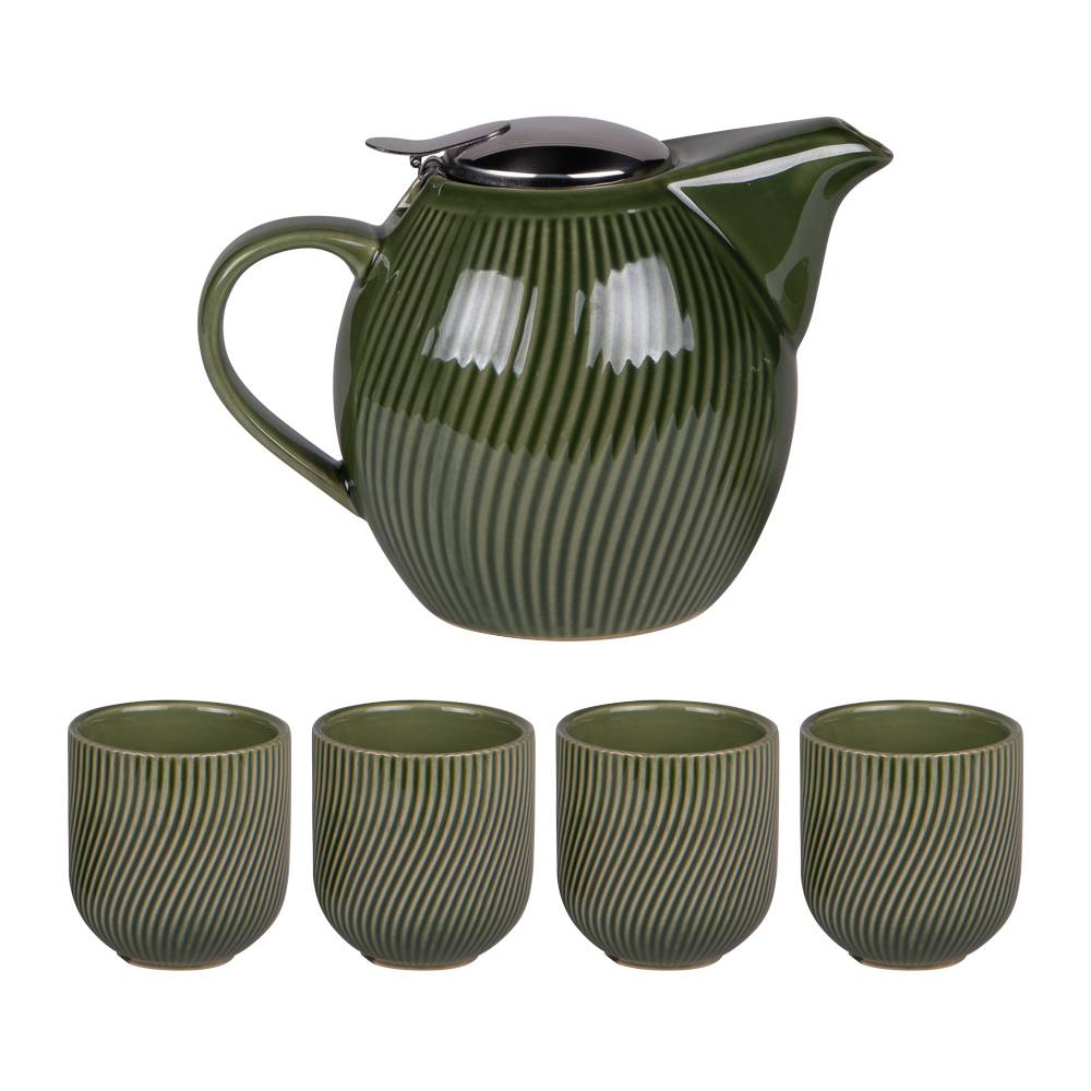 Coffret théière 0,9L avec 4 gobelets Mao vert - Image 1