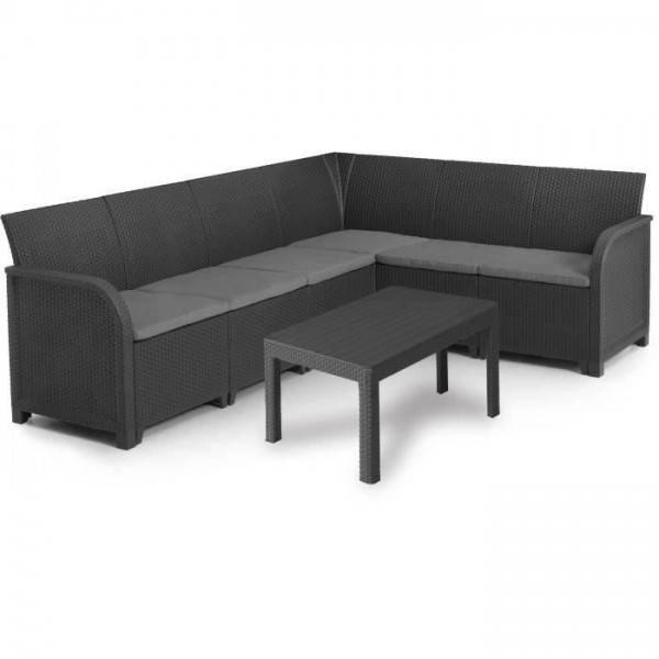Salon de jardin - résine aspect rotin tressé - Allibert by KETER - 6 personnes - SanRemo - Gris graphite - Image 1