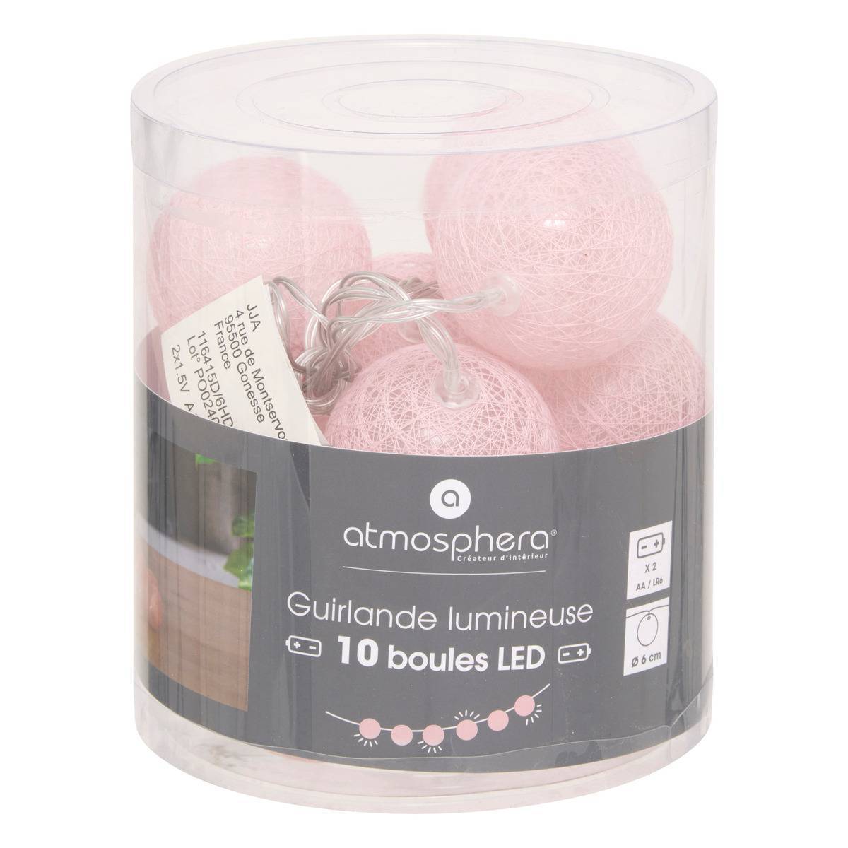 Atmosphera - Guirlande LED 10 boules pile rose clair L165cm - Atmosphera Créateur d'intérieur - Image 4
